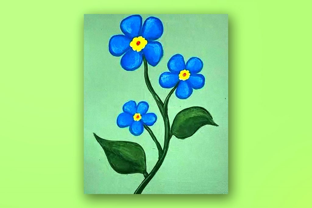 Acrylic painting tutorial of Alaska's state flower, the Alpine-Forget-Me-Not