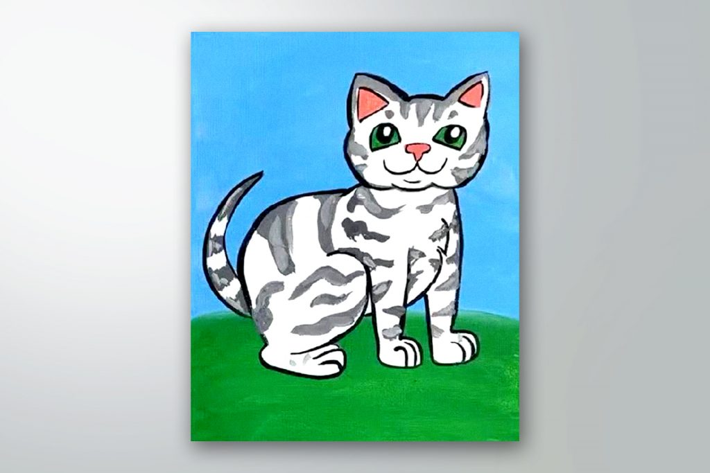 Acrylic painting tutorial of an American shorthair cat.