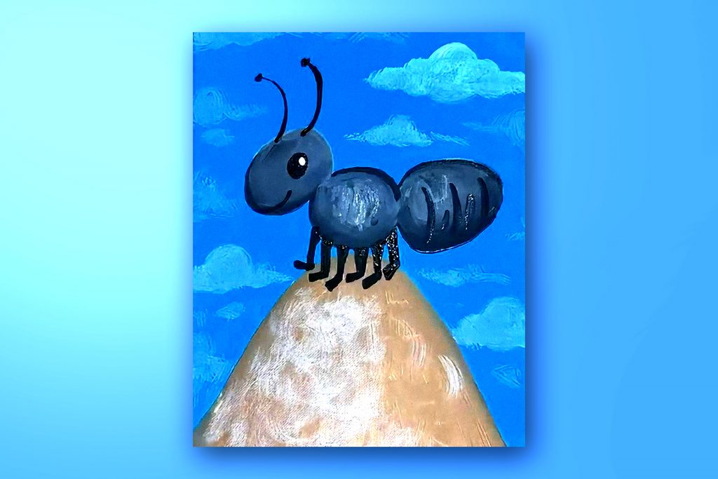 Acrylic painting tutorial of an ant on a hill