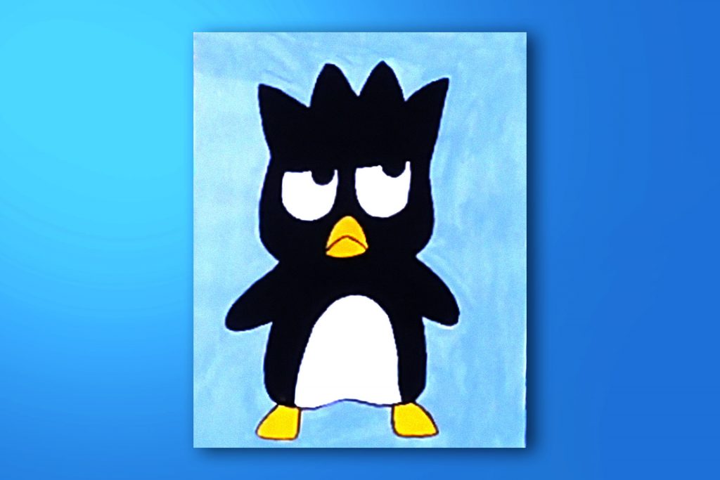 Step-by-step acrylic painting of Batz-Maru from Sanrio
