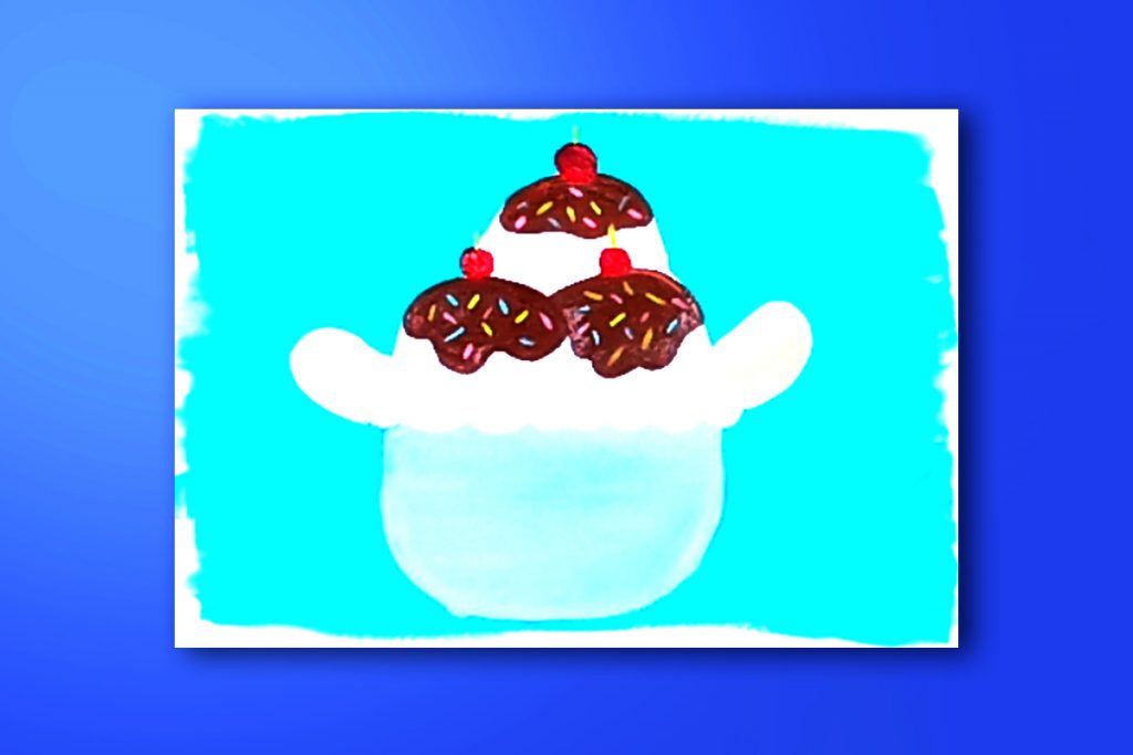 Step-by-step acrylic painting tutorial of a banana vanilla fudge sundae