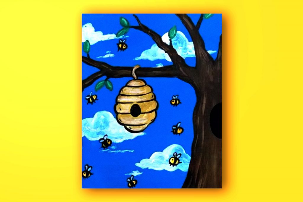 Acrylic painting tutorial of a beehive