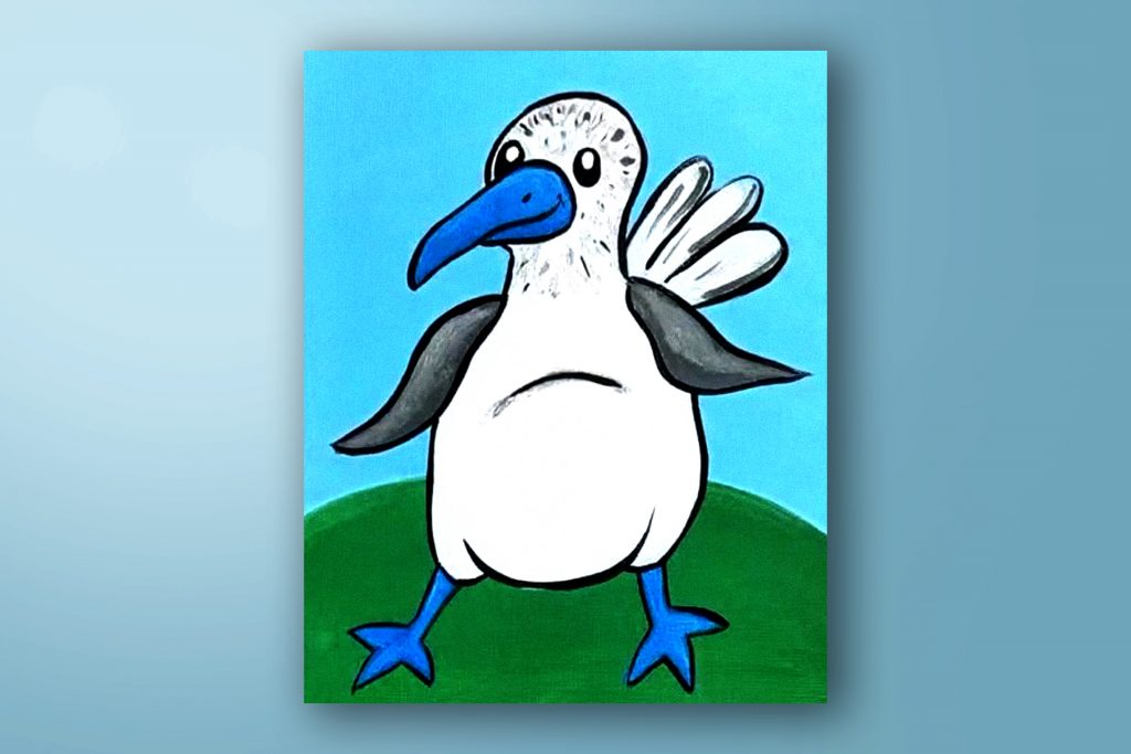 Acrylic painting tutorial of a Blue Footed Booby