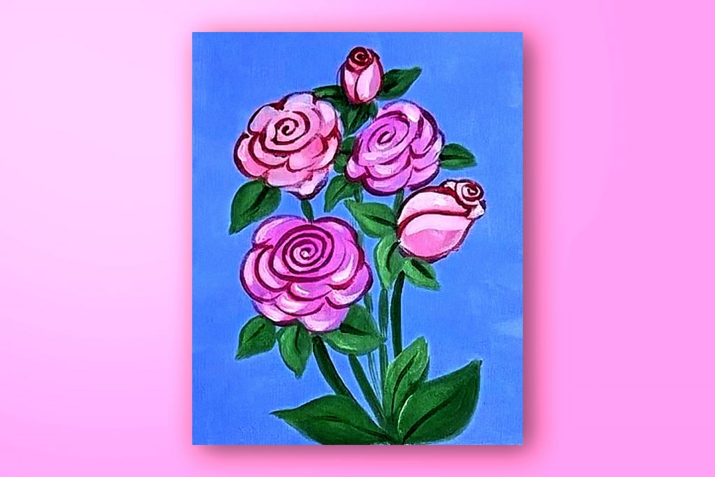 Acrylic painting tutorial of a bouquet of roses