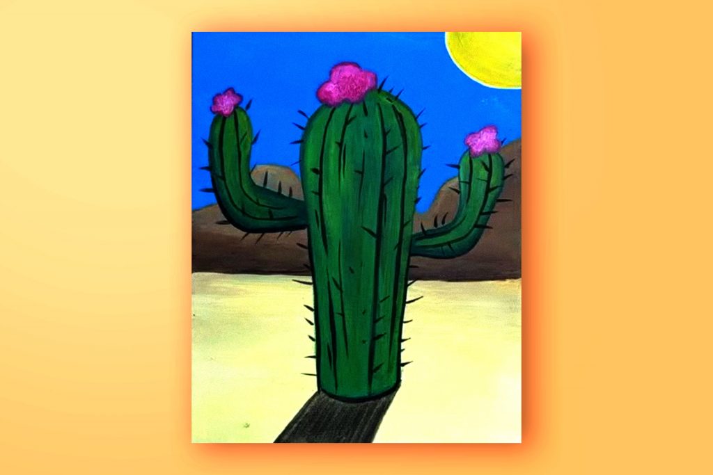Acrylic painting tutorial of a cactus