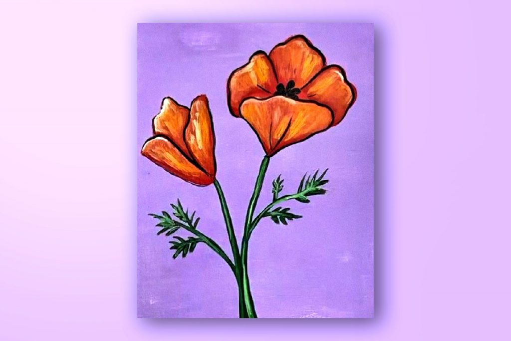 Acrylic painting tutorial of California's state flower: the California Poppy