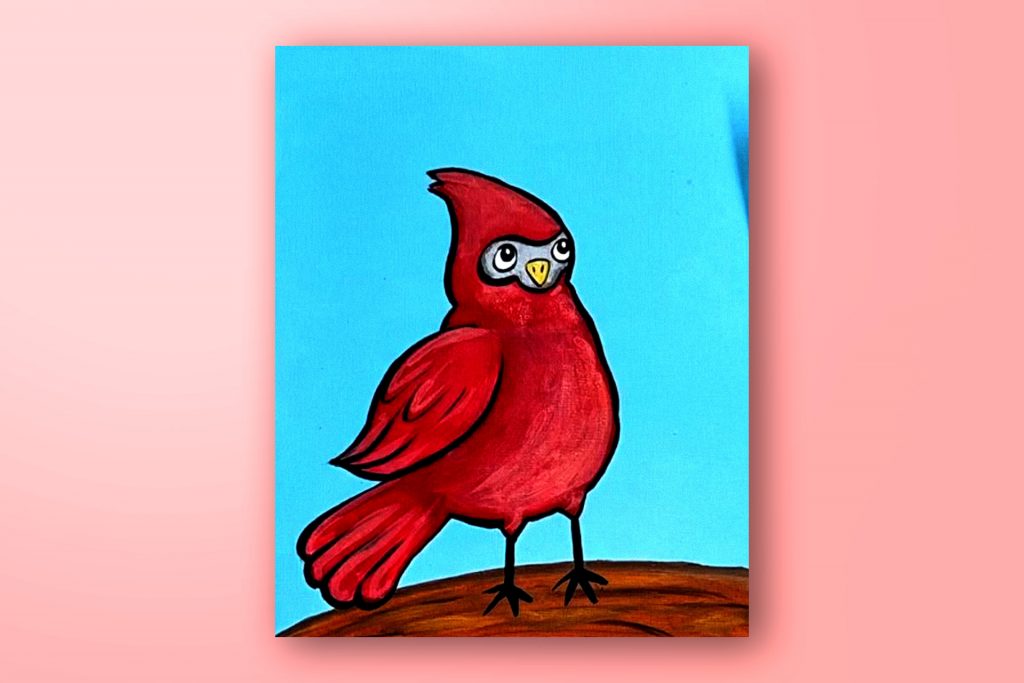 Acrylic painting tutorial of a Cardinal bird