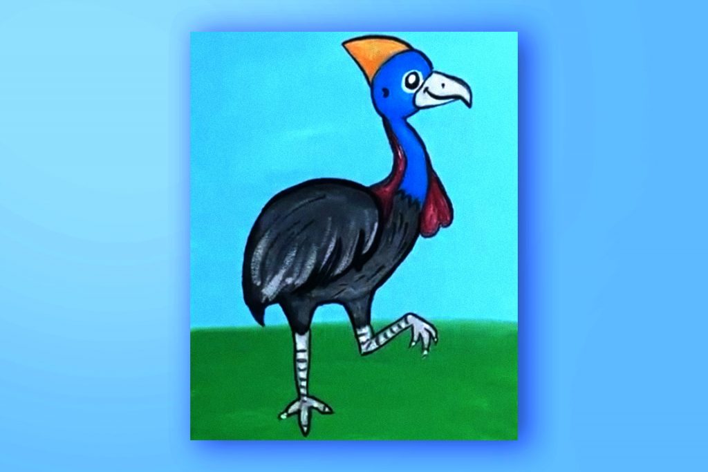 Acrylic painting tutorial of a cassowary