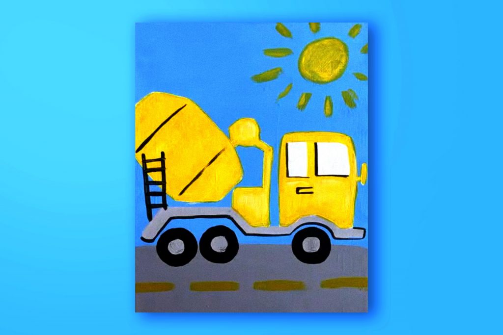 Acrylic painting tutorial of a cement truck