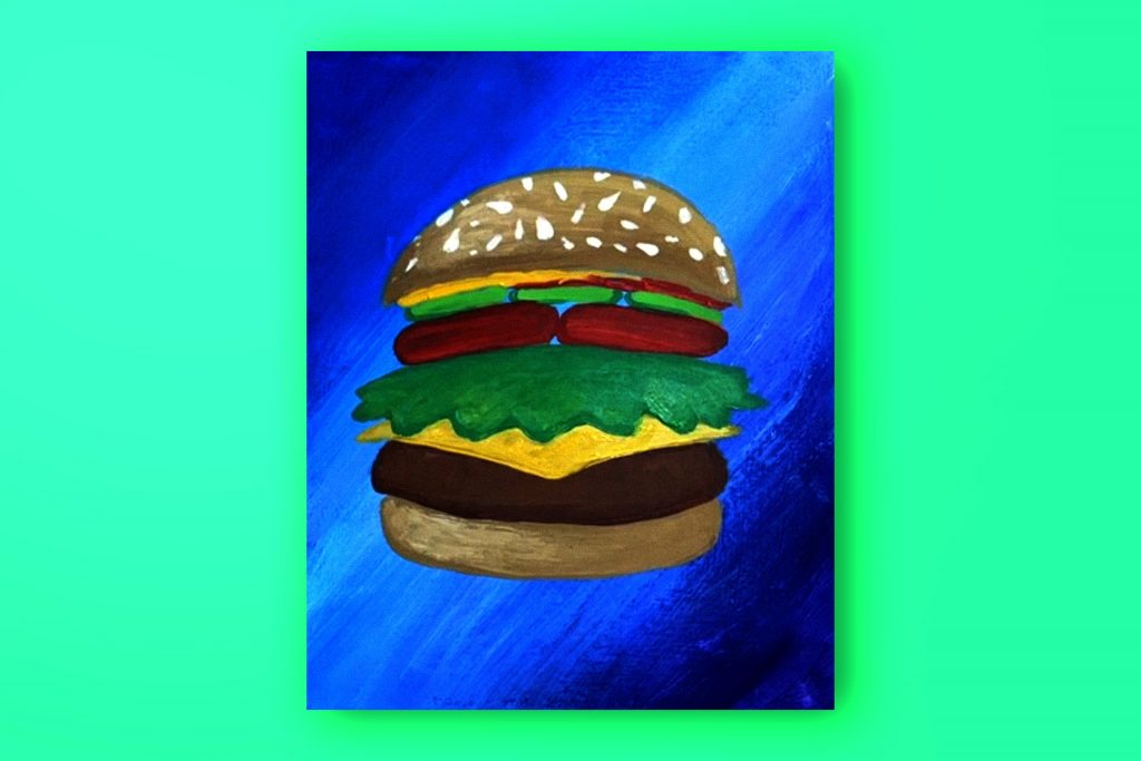 Acrylic painting tutorial of a cheeseburger