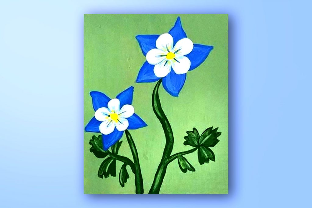 Acrylic painting tutorial of Colorado's State Flower, the Blue Columbine
