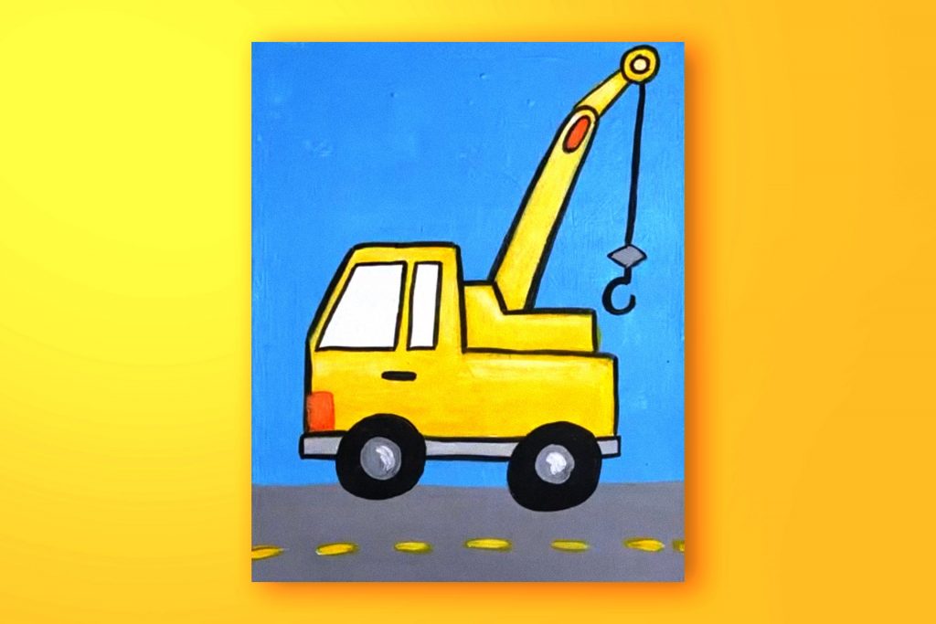 Acrylic painting tutorial of a construction crane