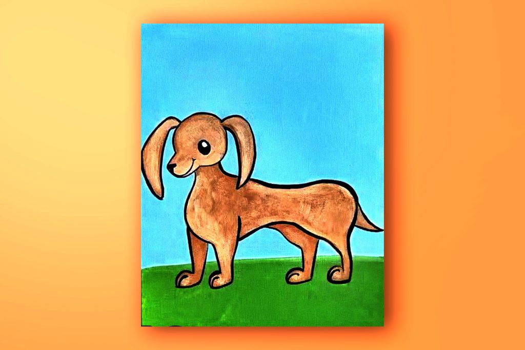 Acrylic painting tutorial of a Dachshund