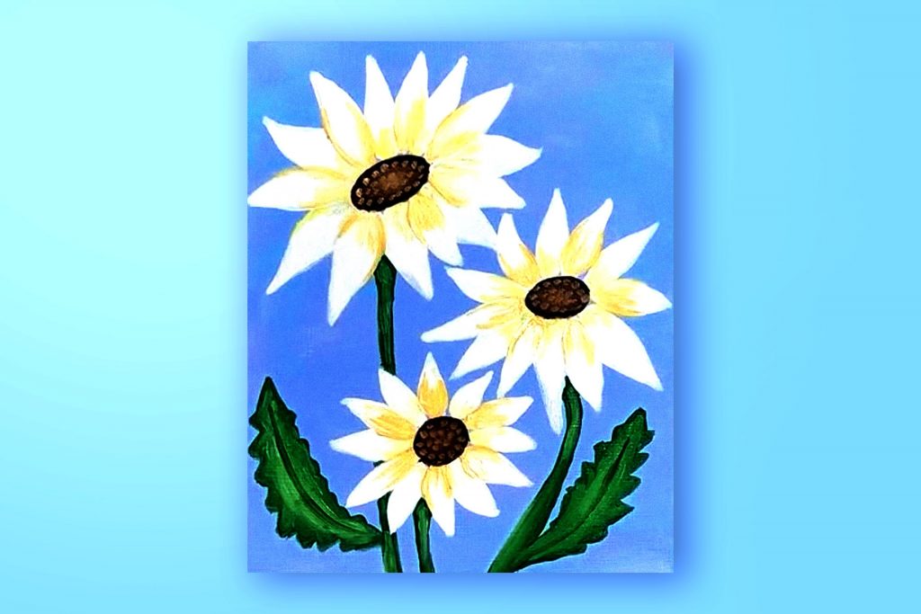 Acrylic painting tutorial of daisies