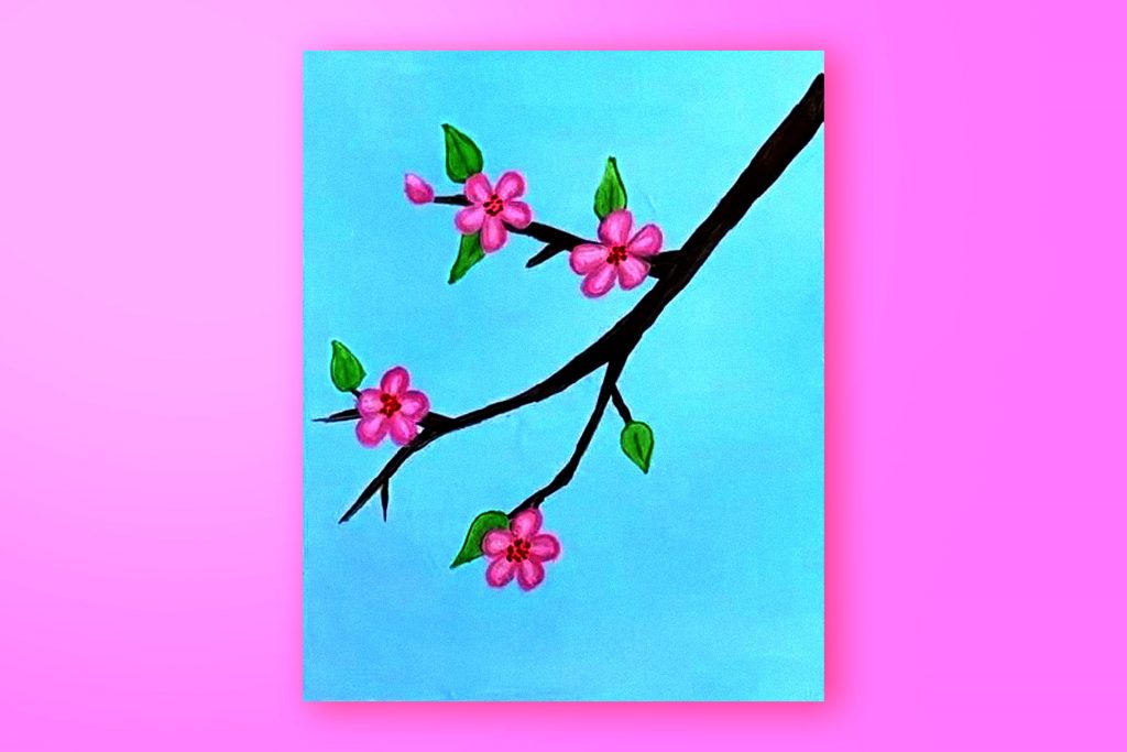 Acrylic painting tutorial of Delaware's State Flower, the Peach Blossom