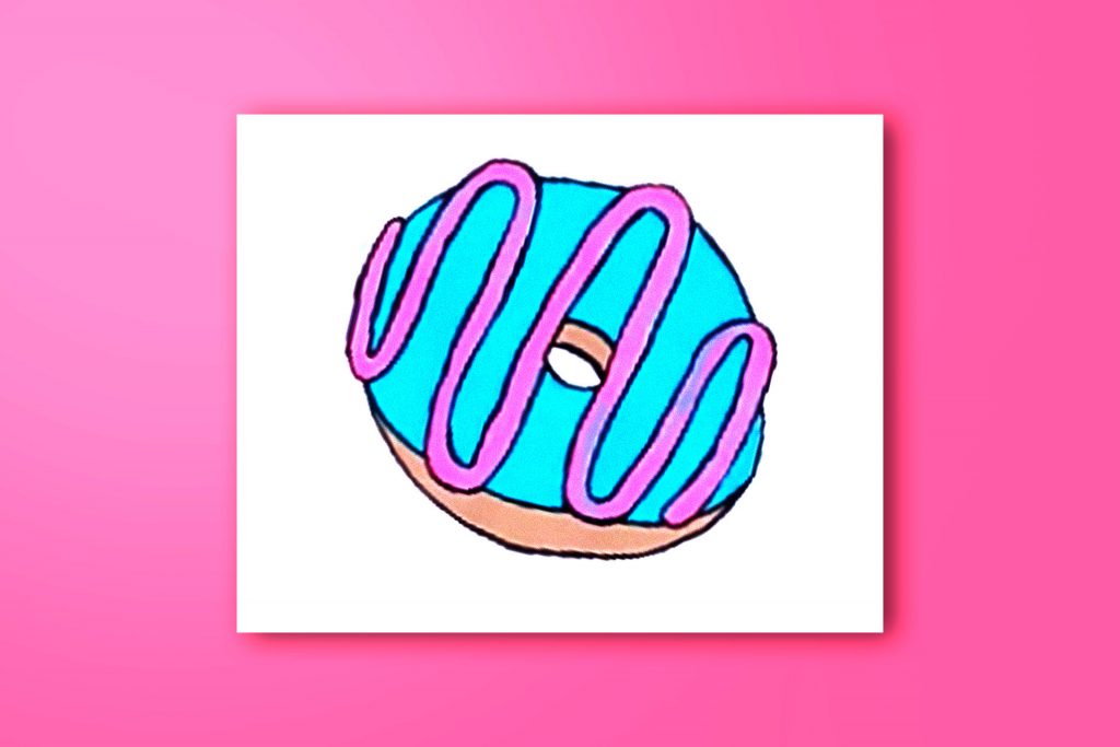 Step-by-step acrylic painting tutorial of a donut