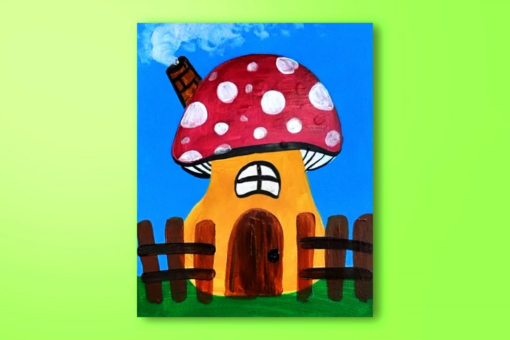 Acrylic painting tutorial of a fairy mushroom house