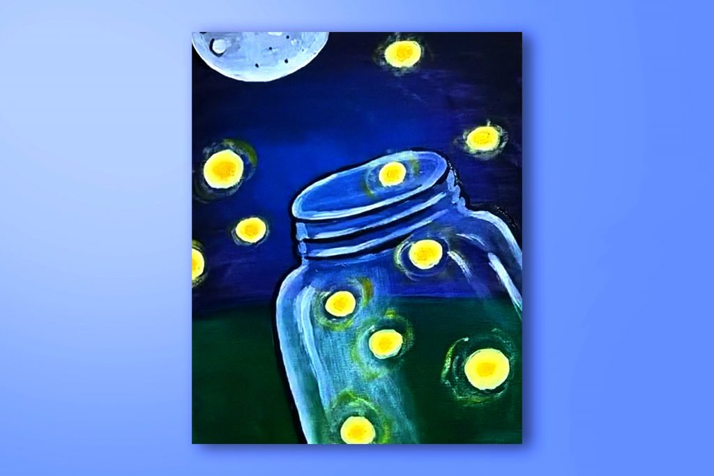 Acrylic painting tutorial of fireflies in a jar