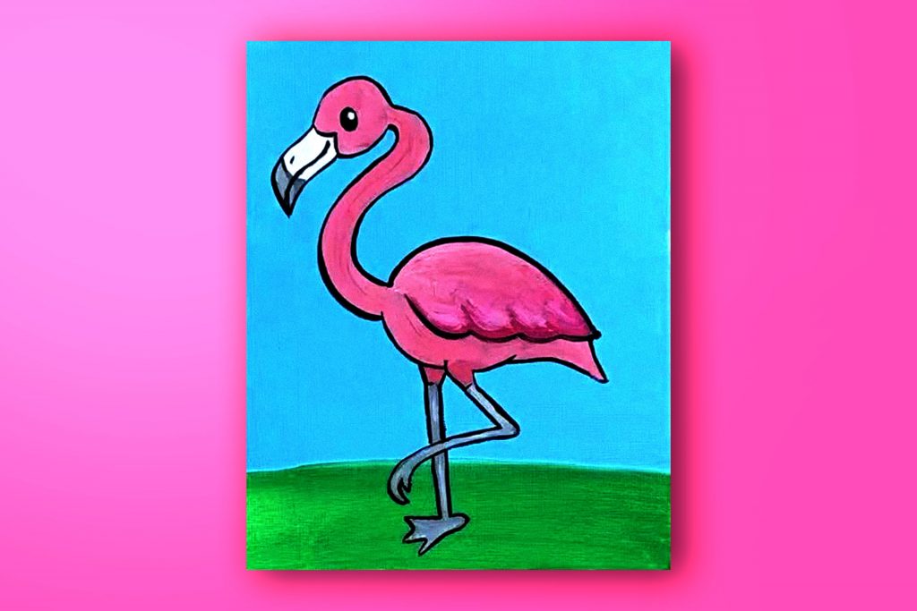 Acrylic painting tutorial of a flamingo