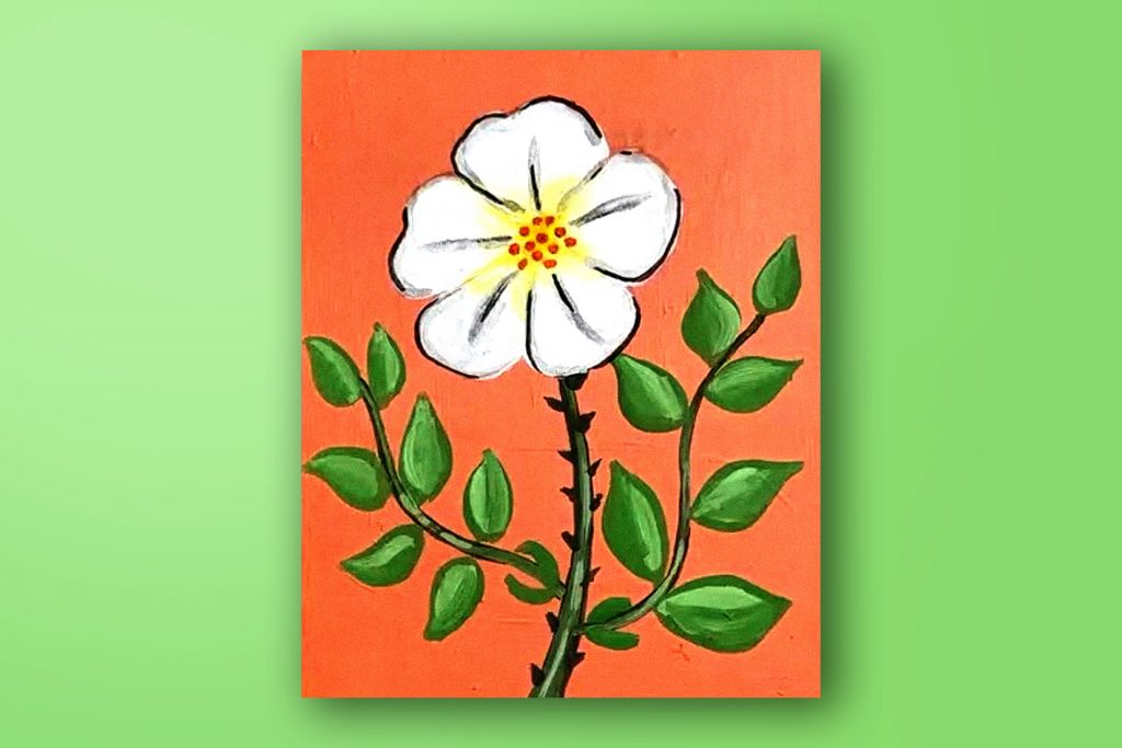 Acrylic painting tutorial of Georgia's State Flower, Cherokee Rose