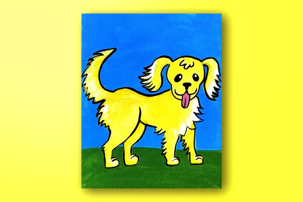Acrylic painting tutorial of a Golden Retriever