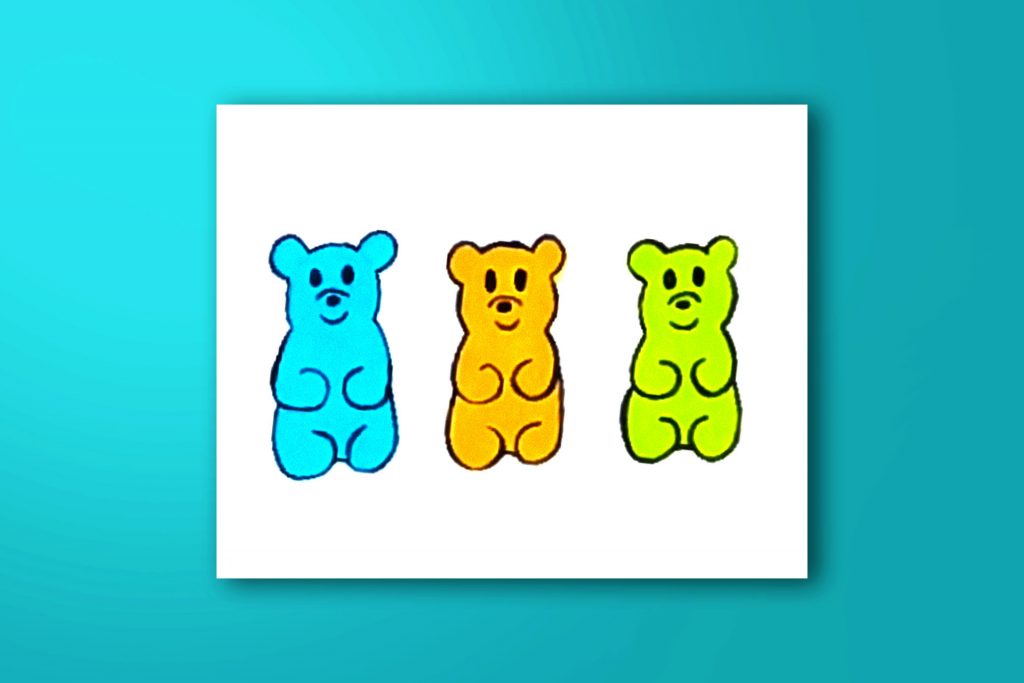 Step-by-step acrylic painting tutorial of gummy bears