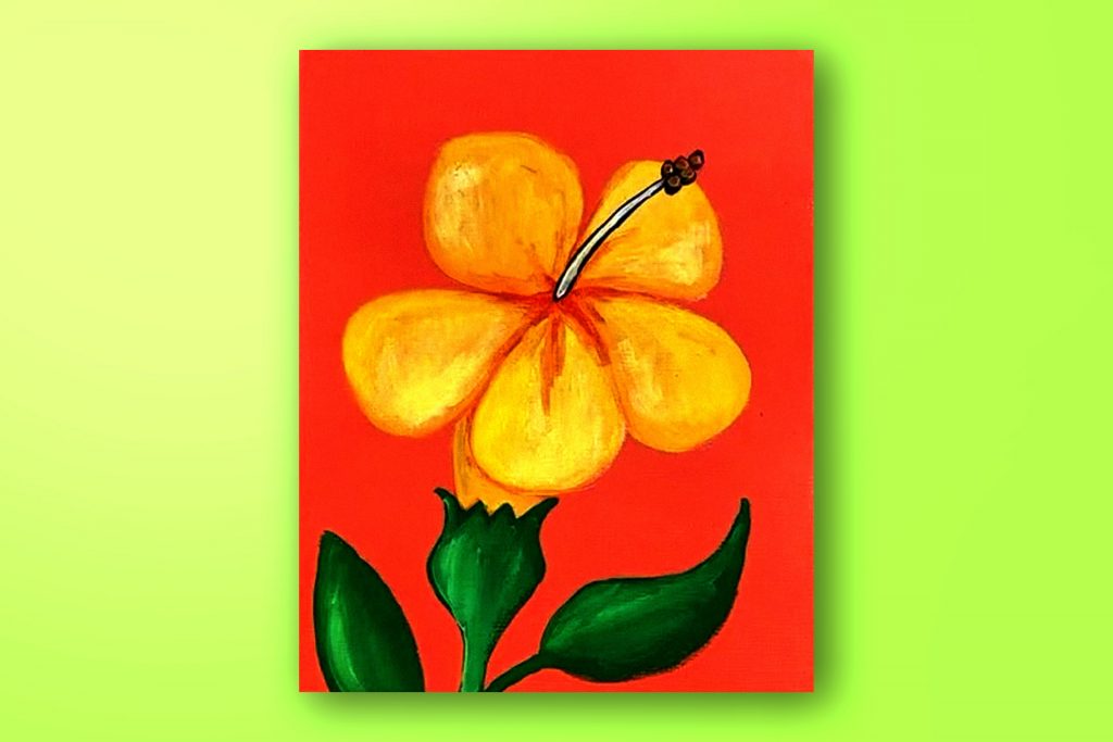 Acrylic painting tutorial of Hawaii's State Flower, the Yellow Hibiscus
