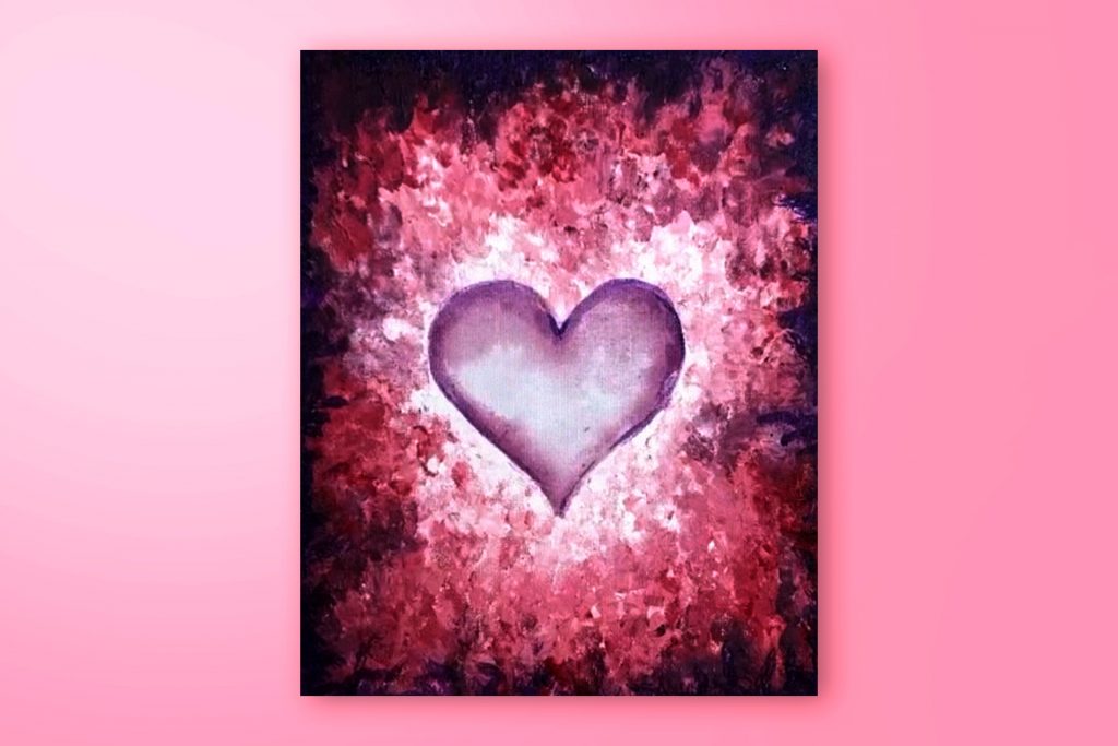 Acrylic painting tutorial of a heart painting using fingerprints