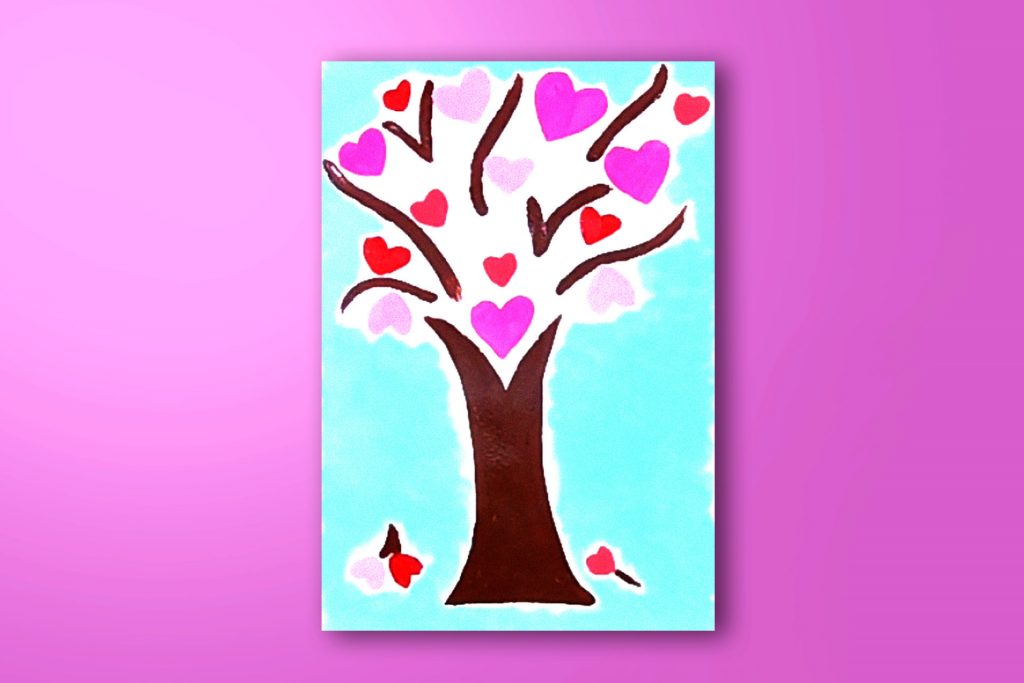 Step-by-step acrylic painting tutorial of a heart tree