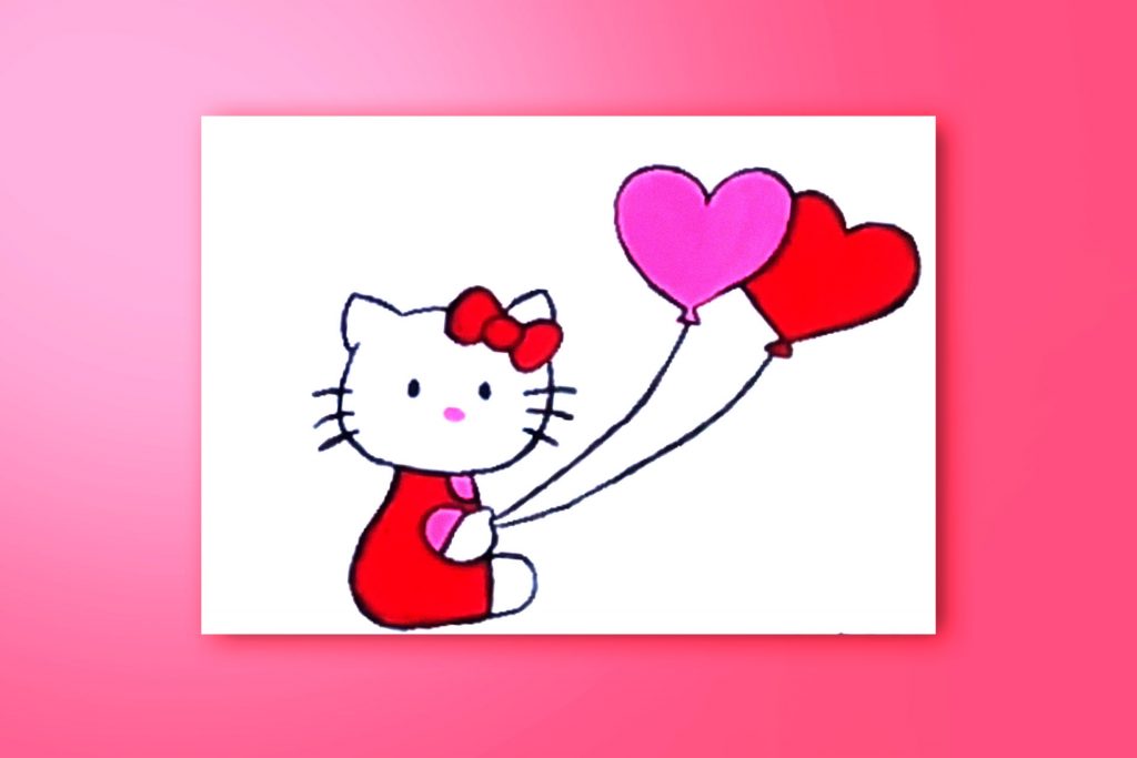 Step-by-step acrylic painting tutorial of Hello Kitty