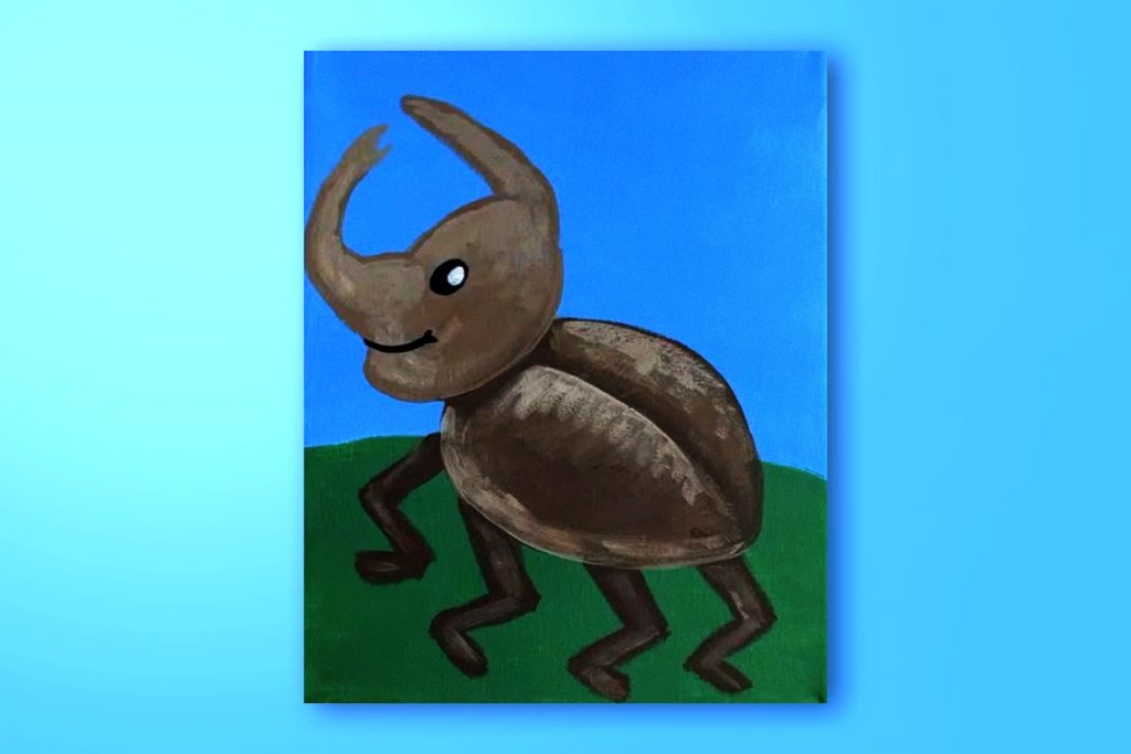 Acrylic painting tutorial of a Horn Beetle