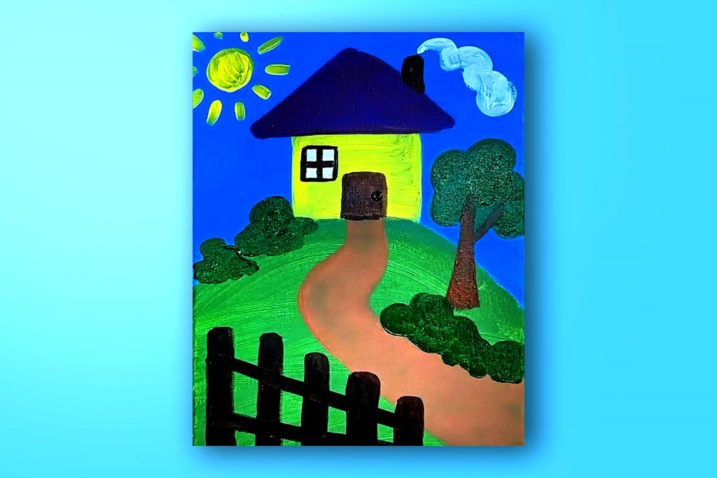 Acrylic painting tutorial of a house on a hill