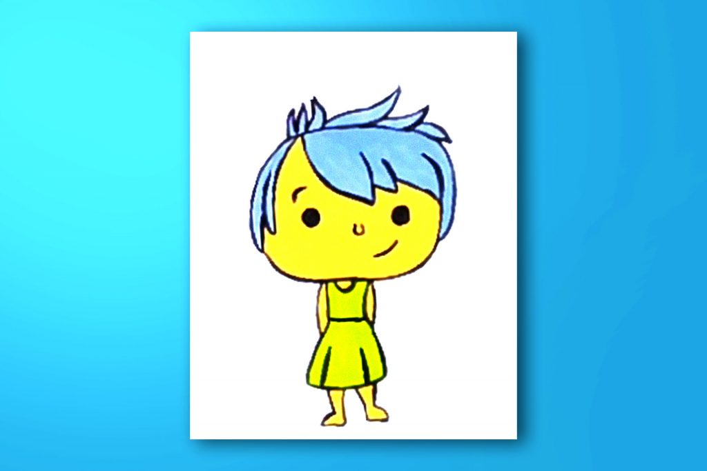 Step-by-step acrylic painting tutorial of Joy from Inside Out