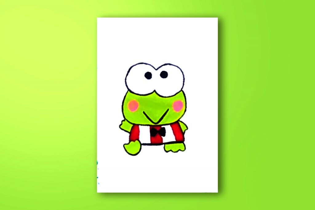 Step-by-step acrylic painting tutorial of Keroppi from Sanrio