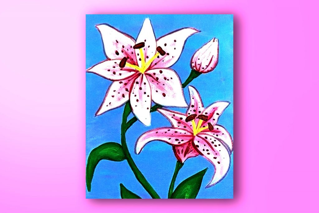 Acrylic painting tutorial of lilies