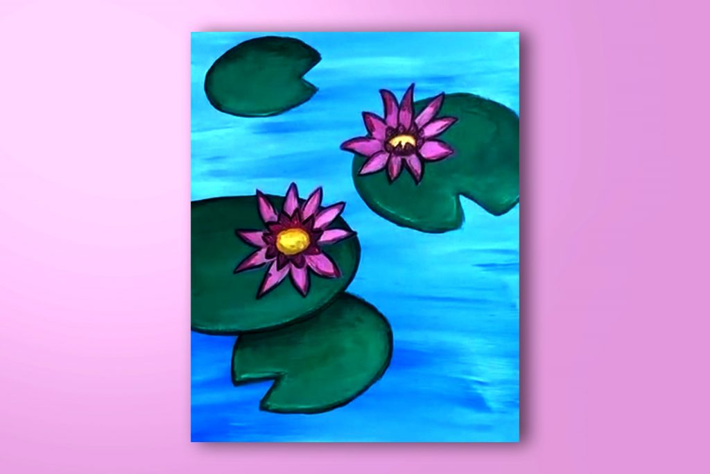 Acrylic painting tutorial of water lilies