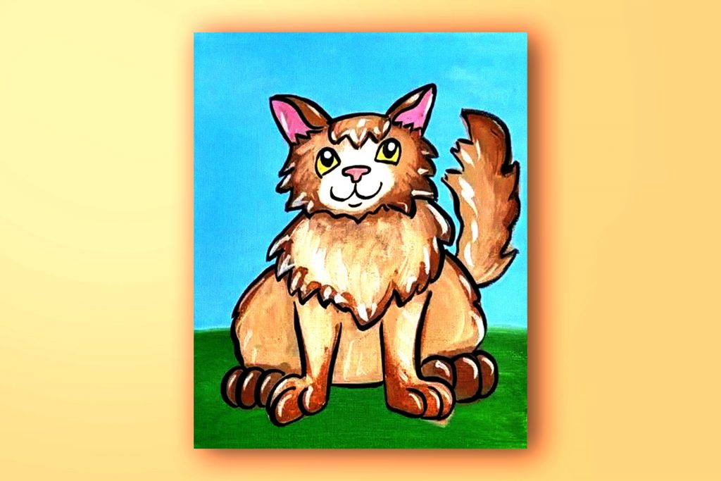 Acrylic painting tutorial of a Maine Coon Cat