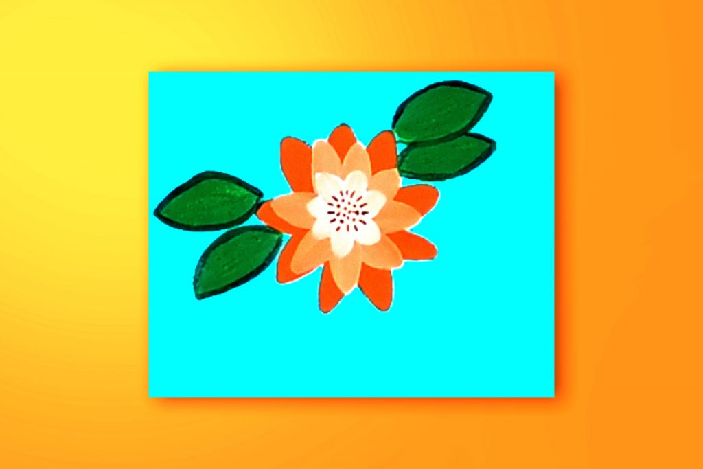 Step-by-step acrylic painting tutorial of an orange flower