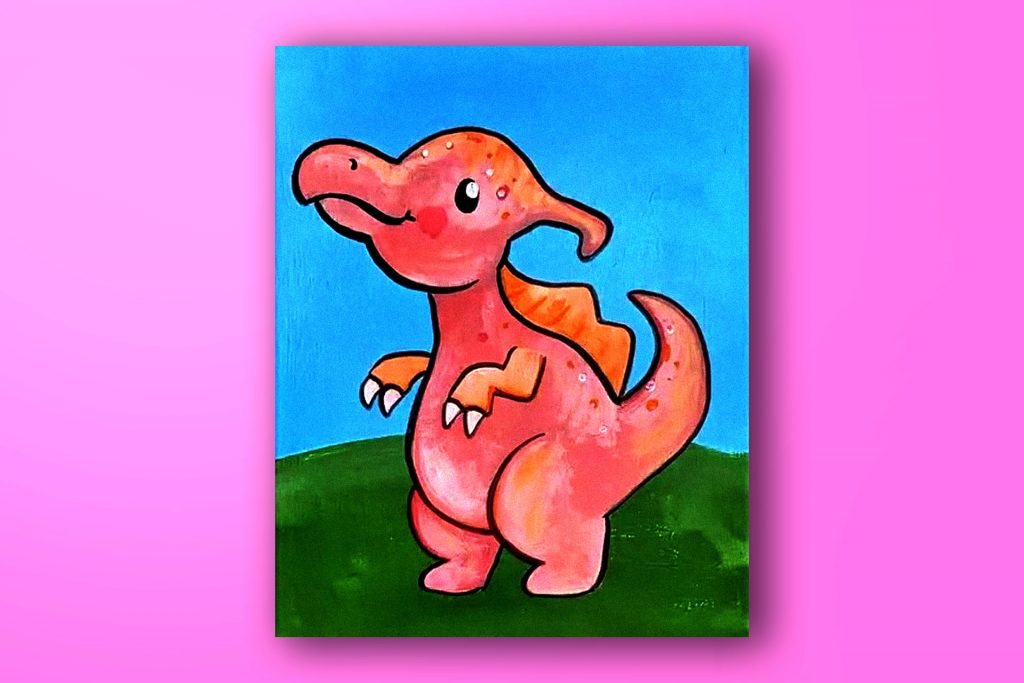 Acrylic painting tutorial of a Parasaurolophus dinosaur