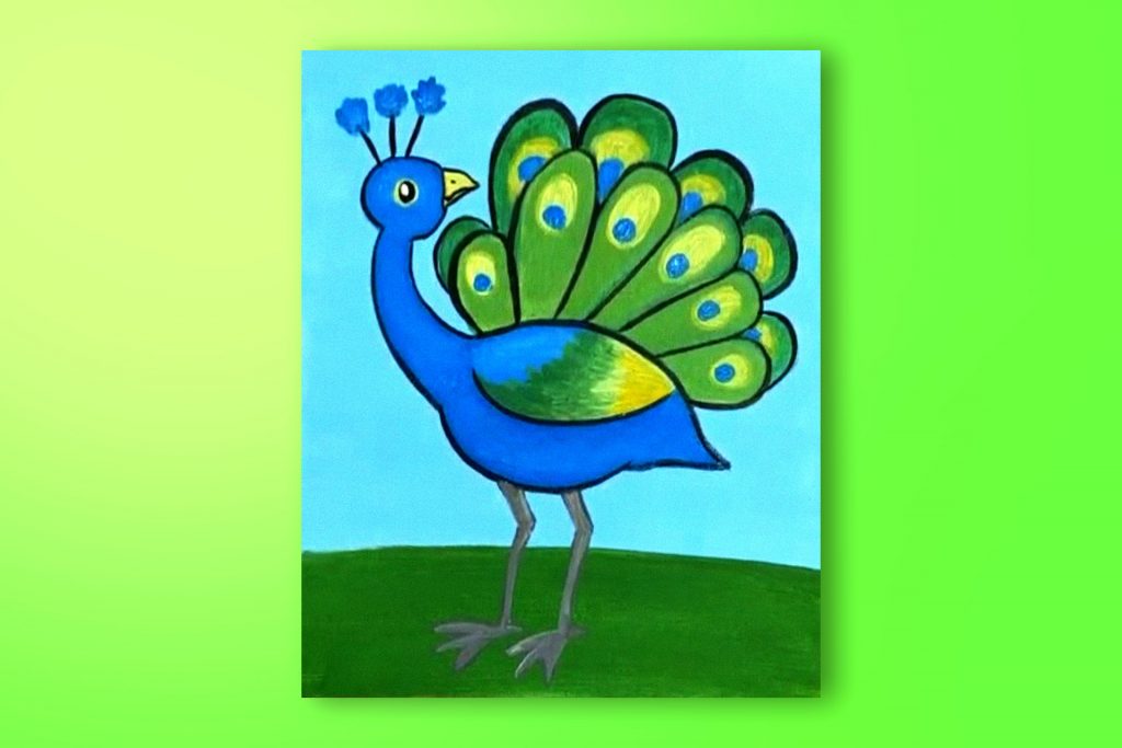 Acrylic painting tutorial of a peacock