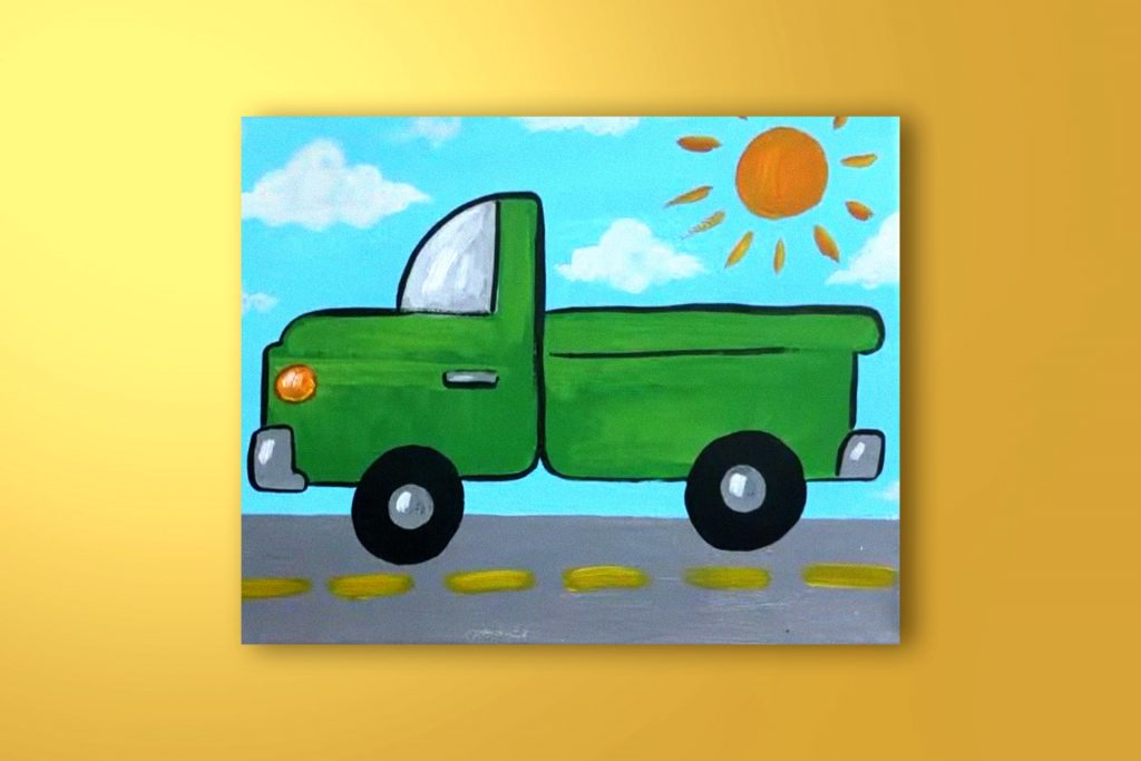 Acrylic painting tutorial of a pickup truck