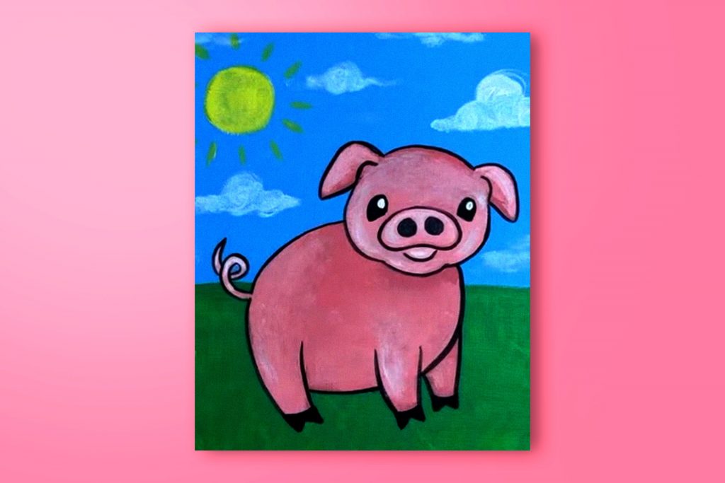 Acrylic painting tutorial of a pig