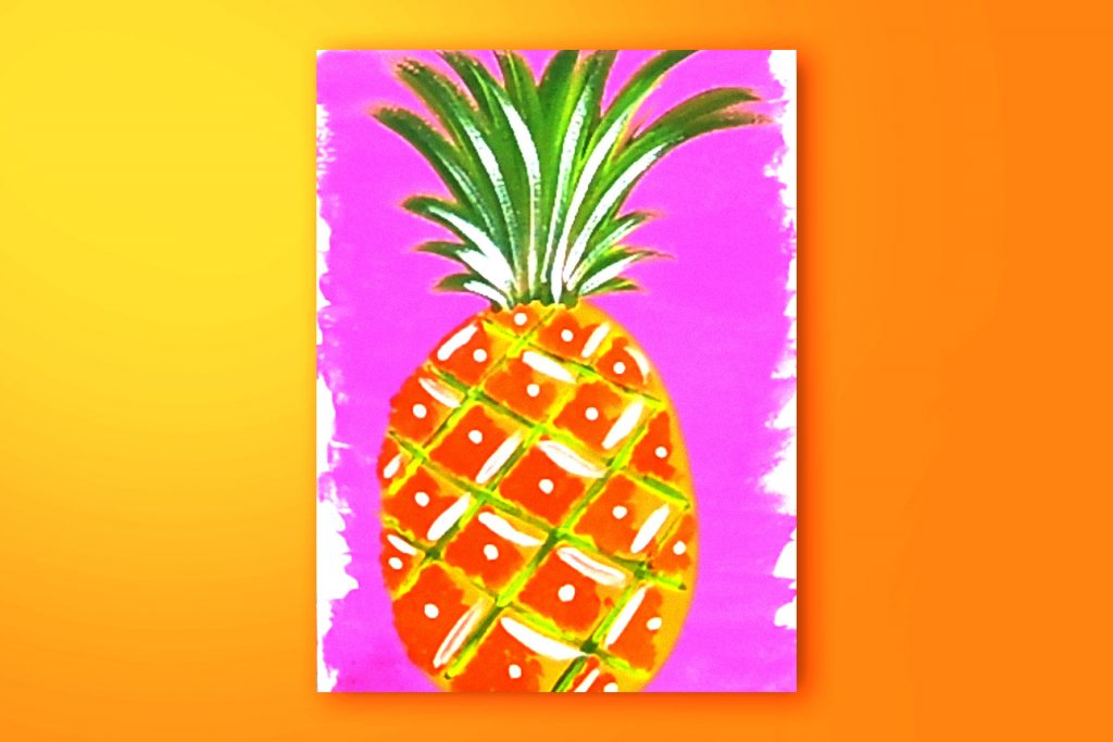 Step-by-step acrylic painting tutorial of a pineapple.
