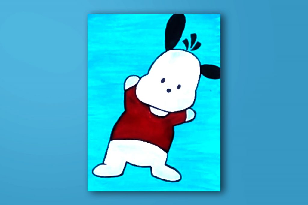 Step-by-step acrylic painting tutorial of Pochacco