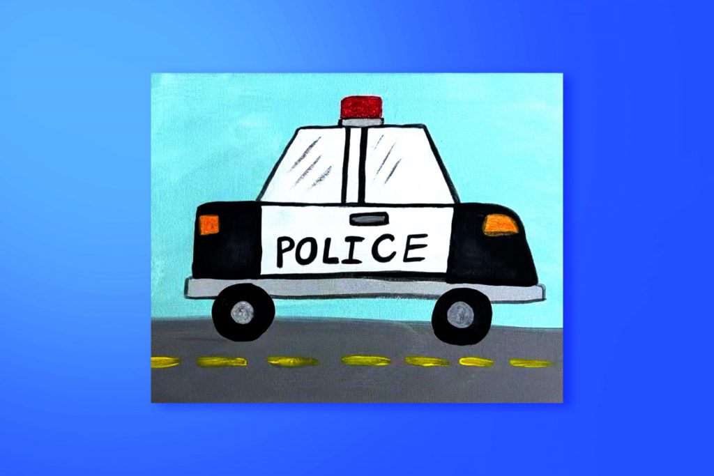Step-by-step acrylic painting tutorial of a police car
