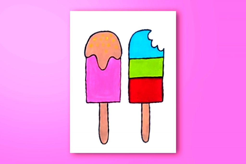 Step-by-step acrylic painting tutorial of popsicles