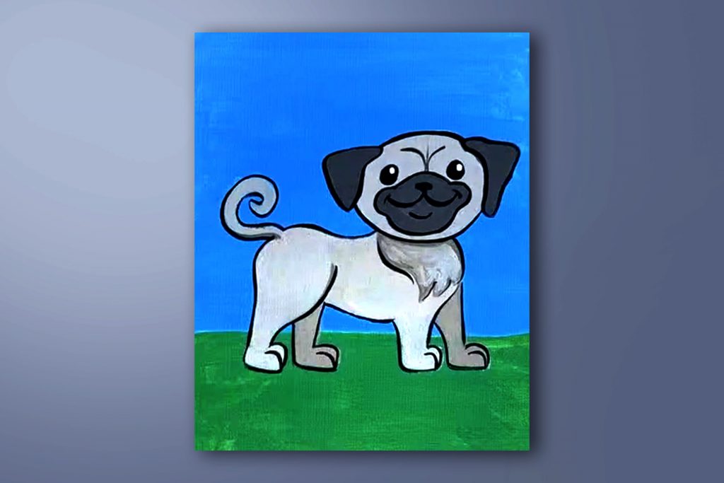 Step-by-step acrylic painting tutorial of a pug