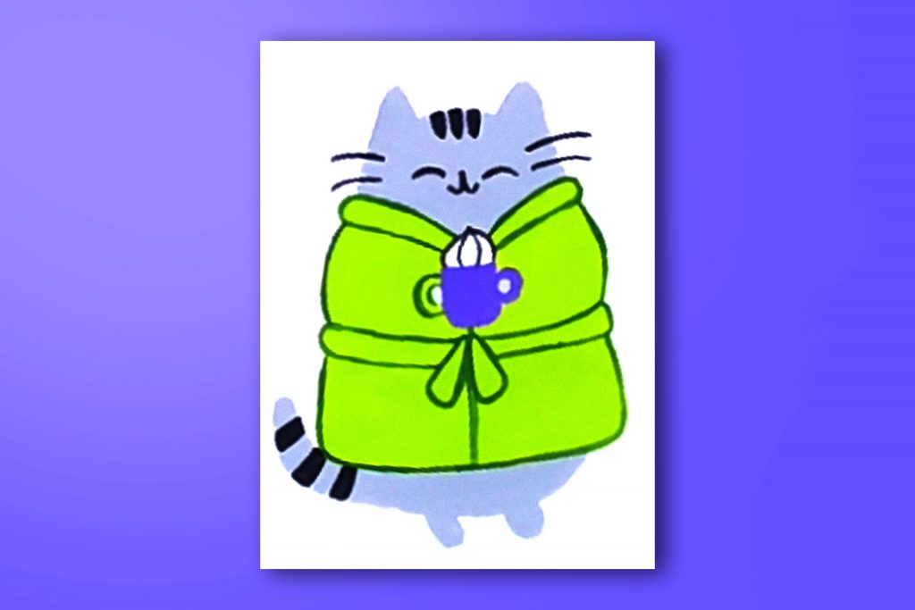 Step-by-step acrylic painting tutorial of Pusheen the Cat Drinking Hot Chocolate