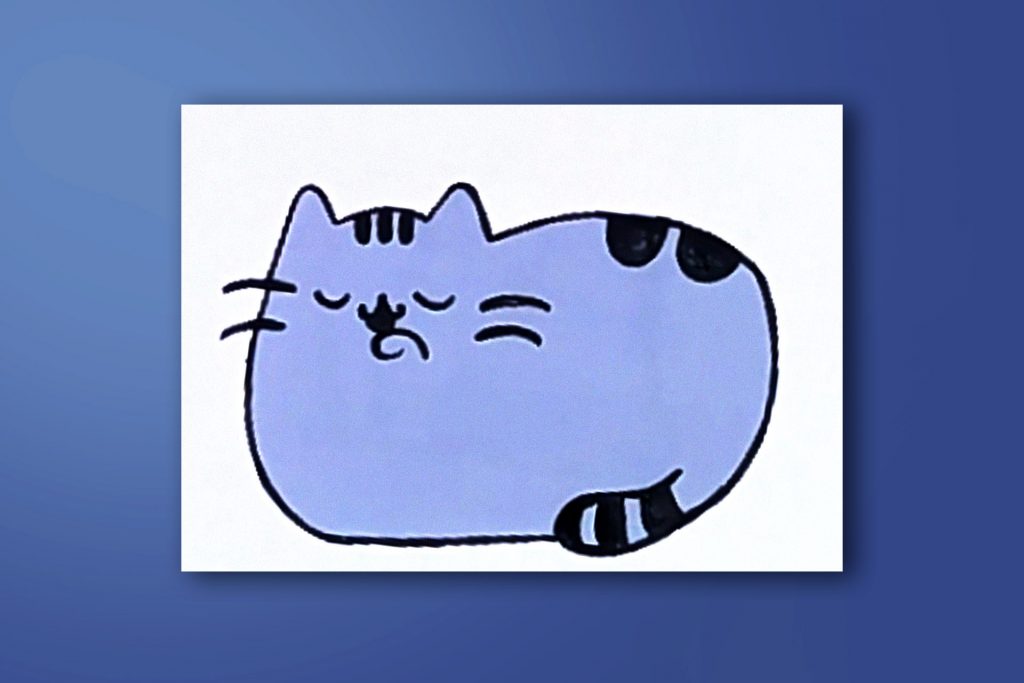 Step-by-step acrylic painting tutorial of Pusheen the Cat Licking Her Paw