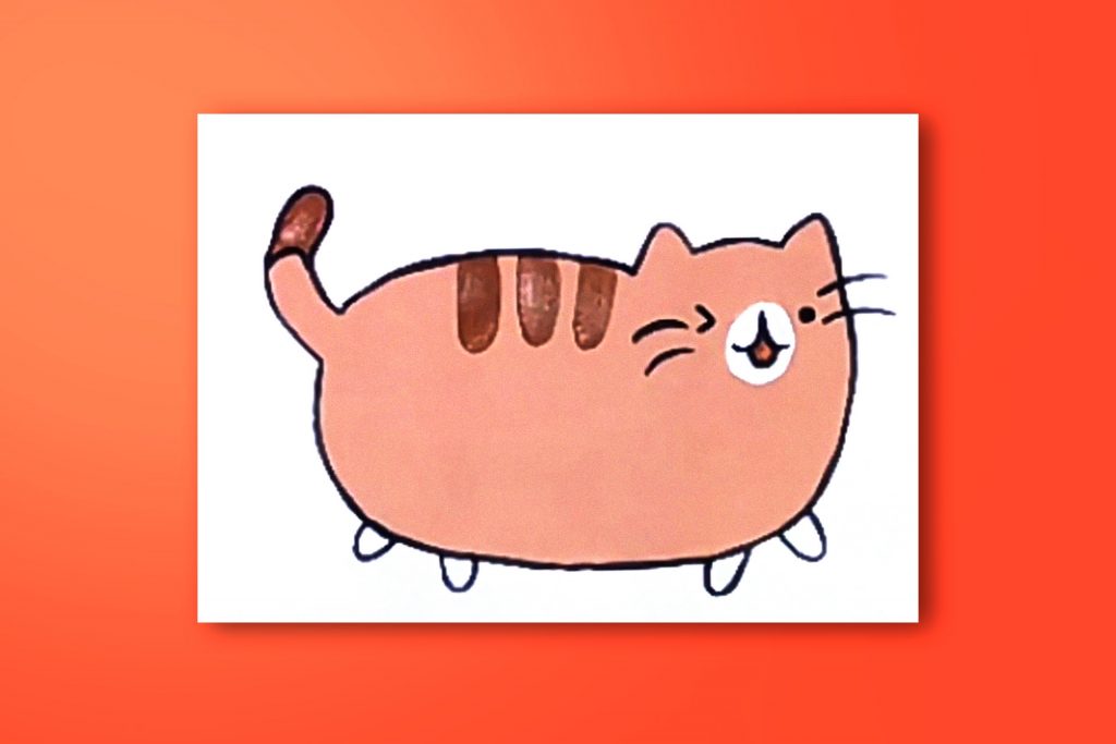 Step-by-step acrylic painting tutorial of Pusheen the Cat's friend - brown cat